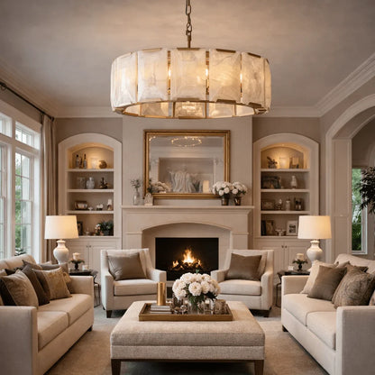 Marlow Alabaster Round Chandelier with Natural Alabaster Stone Shades