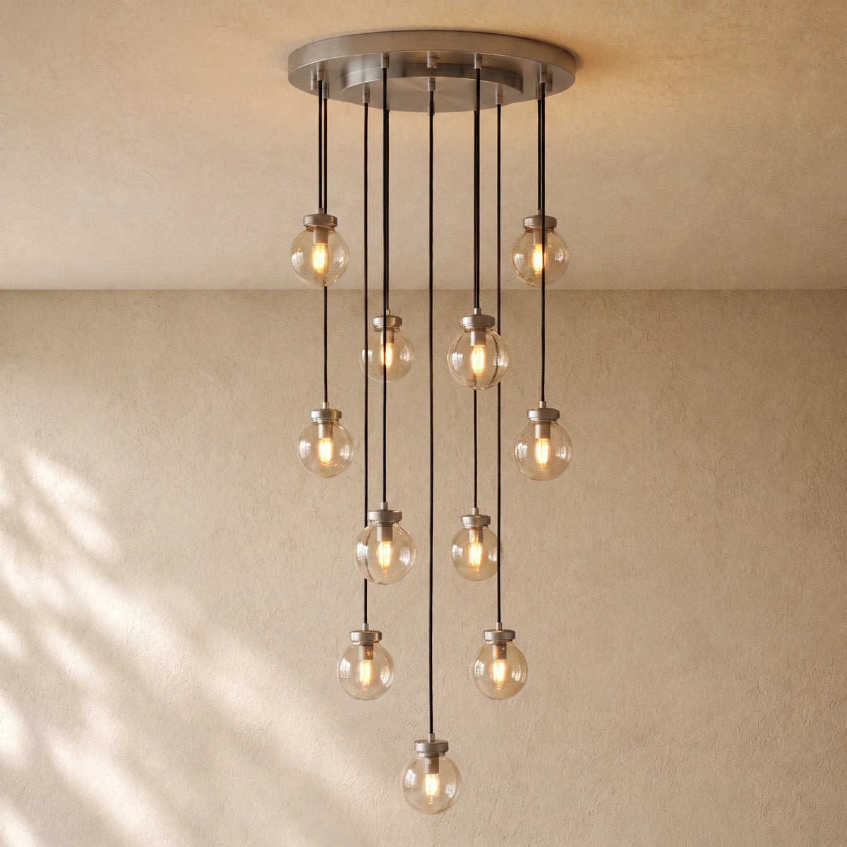 Pearly Round Chandelier - 22’’ / Satin Nickel