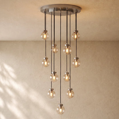 Pearly Round Chandelier - 22’’ / Satin Nickel