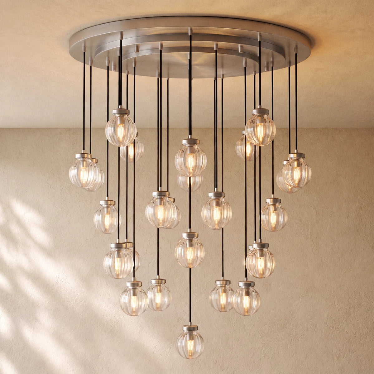 Pearly Round Chandelier - 38’’ / Satin Nickel