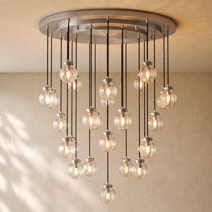 Pearly Round Chandelier - 38’’ / Satin Nickel