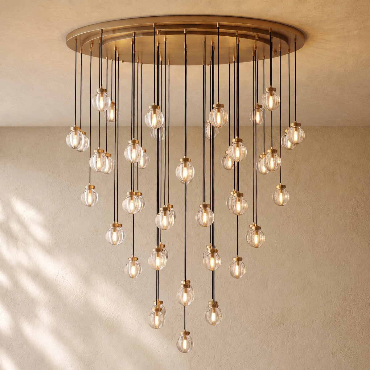 Pearly Round Chandelier - 60’’ / Vintage Brass