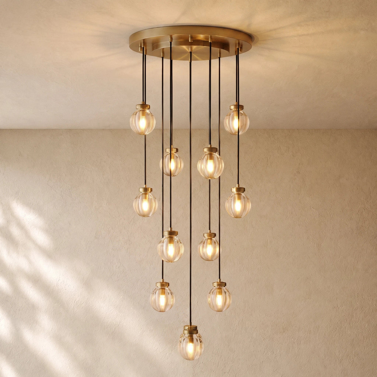 Pearly Round Chandelier - 22’’ / Vintage Brass
