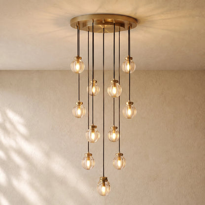 Pearly Round Chandelier - 22’’ / Vintage Brass