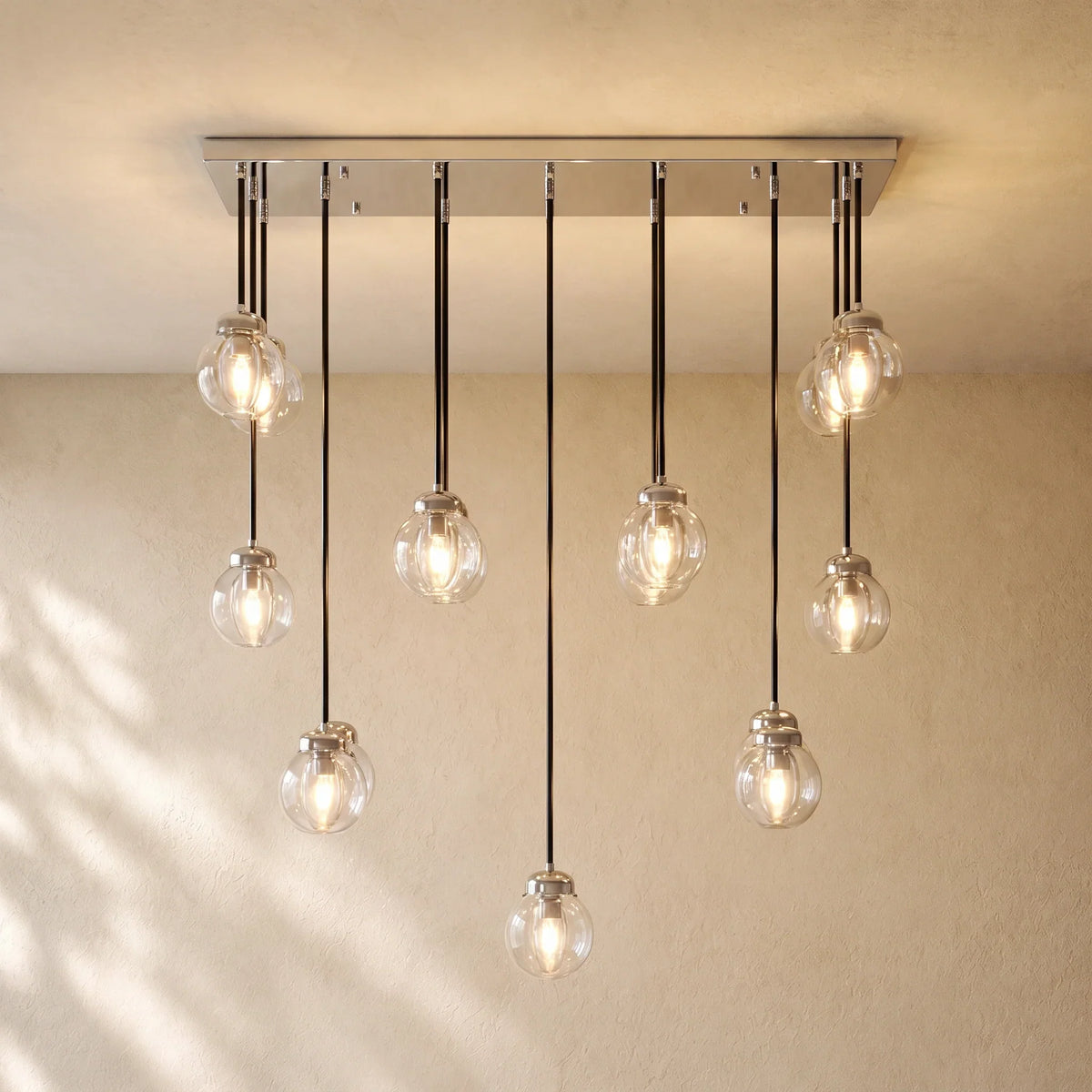 Pearly Rectangular Chandelier - Satin Nickel / 36’’