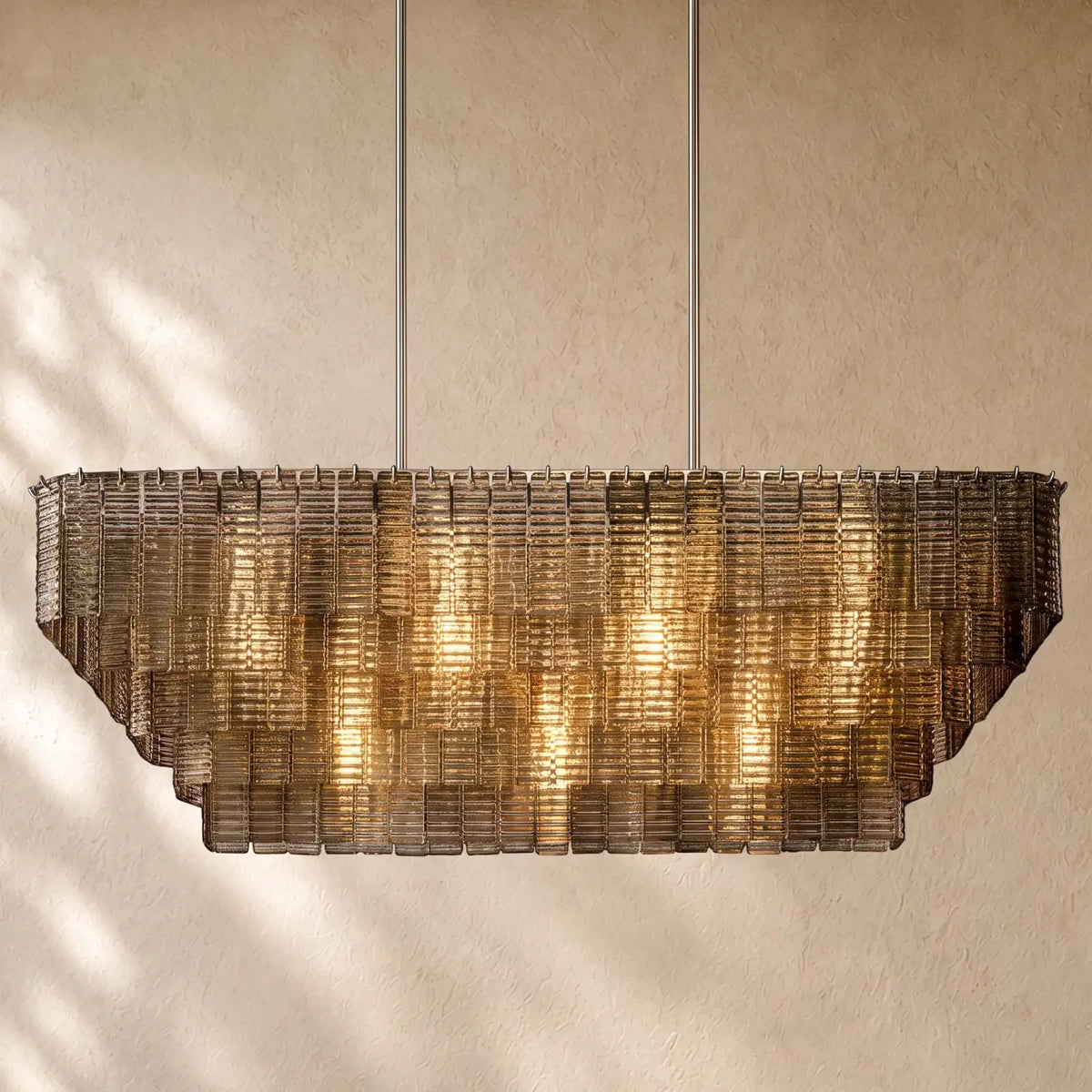 Sirena Glass Rectangular Chandelier - 59’’ / Satin Nickel / Smoke