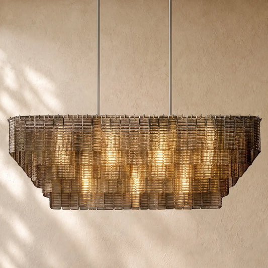 Sirena Glass Rectangular Chandelier - 59’’ / Satin Nickel / Smoke