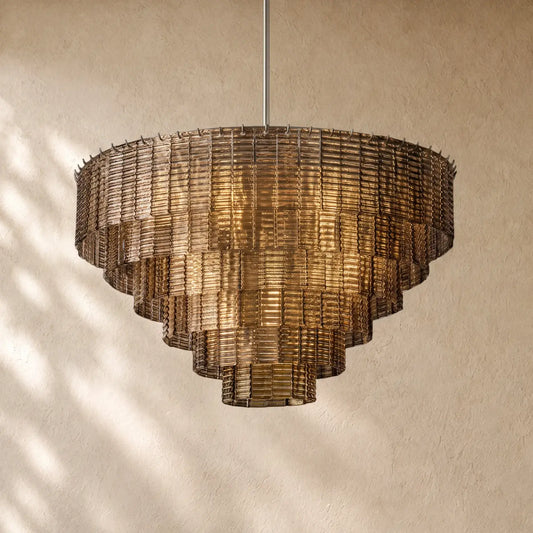 Sirena Glass Round Chandelier - Satin Nickel / 41’’ / Smoke