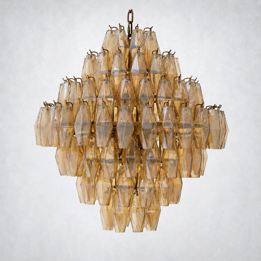 Skylark Glass Large Pndant Chandelier - Lacquered Burnished Brass / Amber - Chandelier
