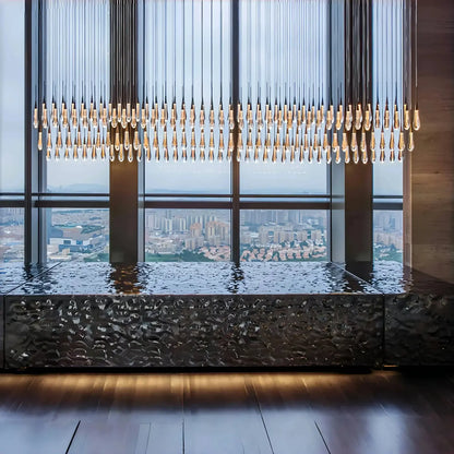 Soltairan Linear Chandelier - Raindrop Pendant Lighting - 120” 120-Light / Black