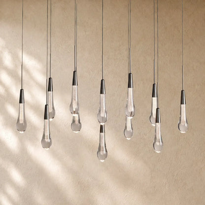 Soltairan Linear Chandelier - Raindrop Pendant Lighting - 37“ 12-Light / Black