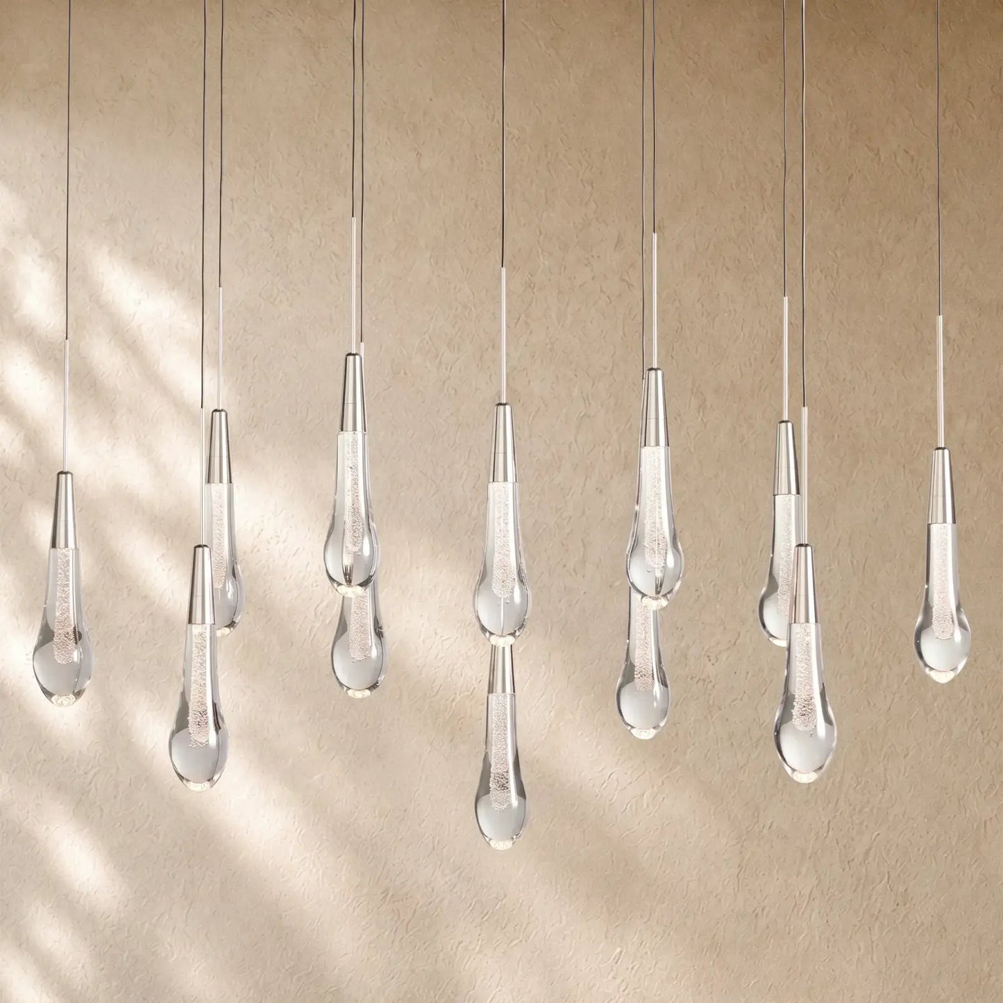 Soltairan Linear Chandelier - Raindrop Pendant Lighting - 37“ 12-Light / Nickel