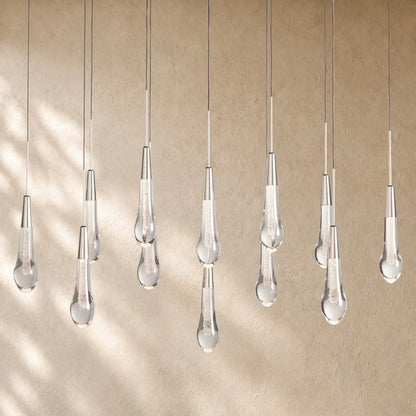 Soltairan Linear Chandelier - Raindrop Pendant Lighting - 37“ 12-Light / Nickel