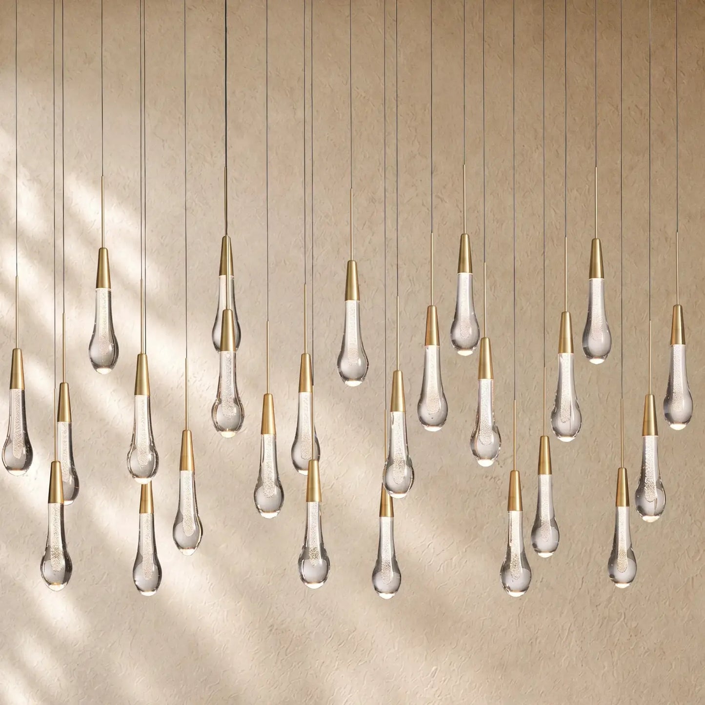 Soltairan Linear Chandelier - Raindrop Pendant Lighting - 50” 25-Light / Brass