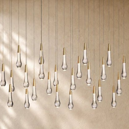 Soltairan Linear Chandelier - Raindrop Pendant Lighting - 50” 25-Light / Brass