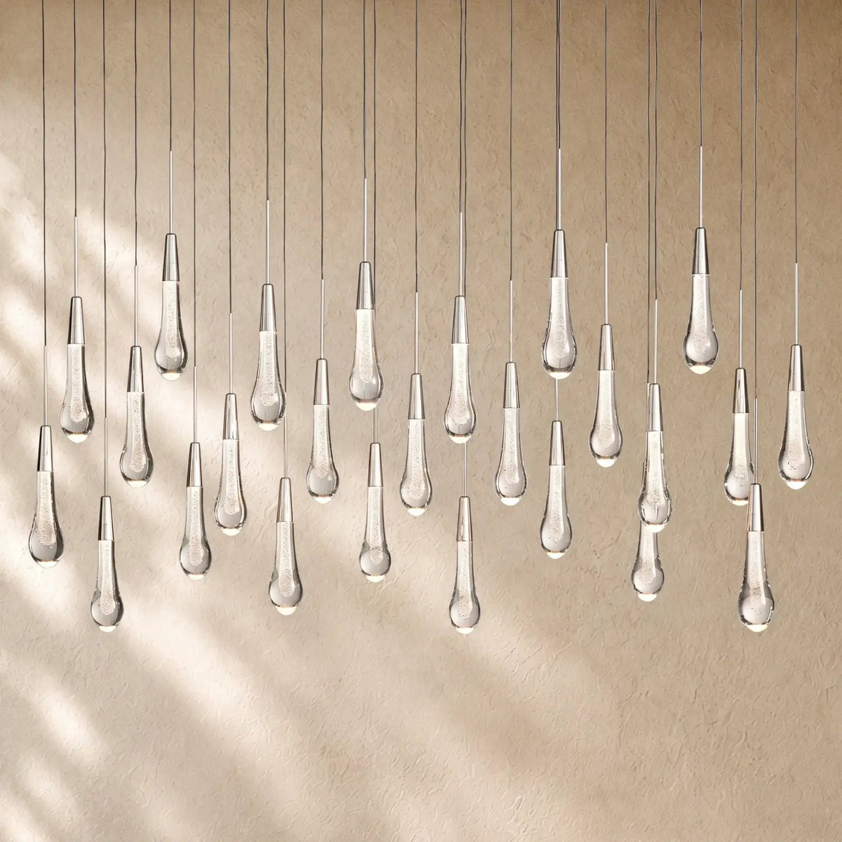 Soltairan Linear Chandelier - Raindrop Pendant Lighting - 50” 25-Light / Nickel