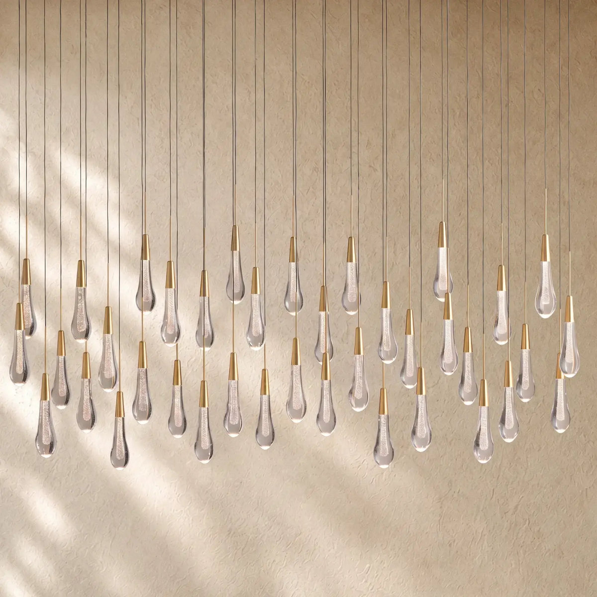 Soltairan Linear Chandelier - Raindrop Pendant Lighting - 60’’ 38-Light / Brass