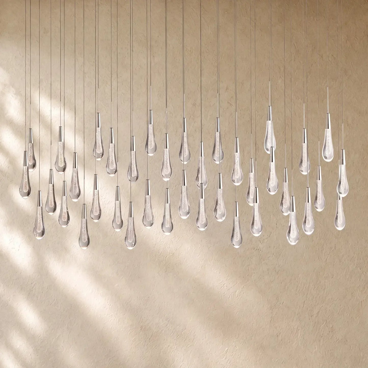 Soltairan Linear Chandelier - Raindrop Pendant Lighting - 60’’ 38-Light / Nickel
