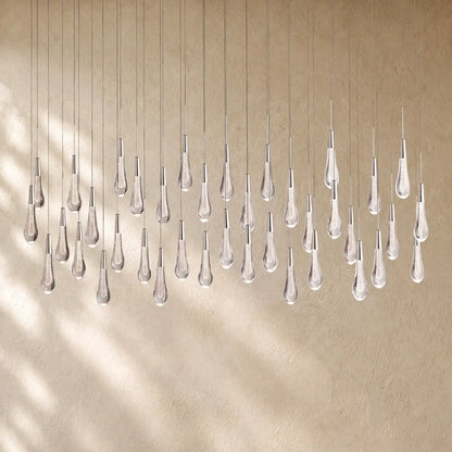 Soltairan Linear Chandelier - Raindrop Pendant Lighting - 60’’ 38-Light / Nickel