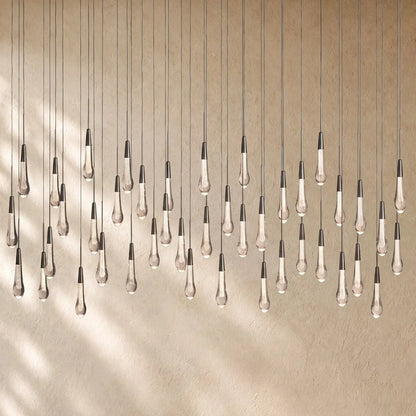Soltairan Linear Chandelier - Raindrop Pendant Lighting - 70” 42-Light / Black