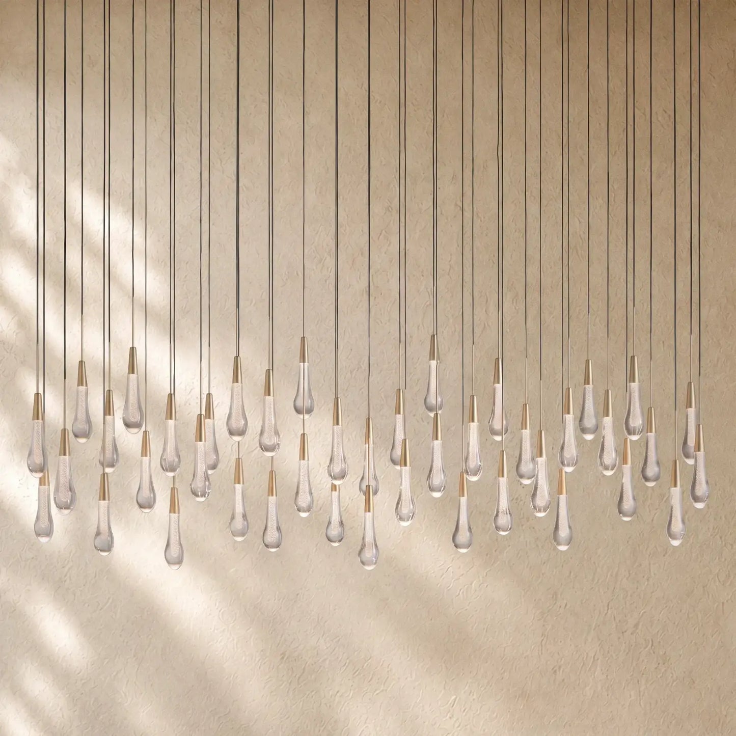 Soltairan Linear Chandelier - Raindrop Pendant Lighting - 70” 42-Light / Brass