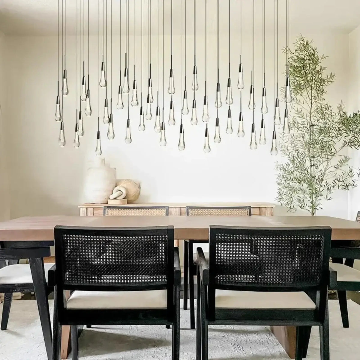 Soltairan Linear Chandelier - Raindrop Pendant Lighting - 87’’ 52-Light / Black