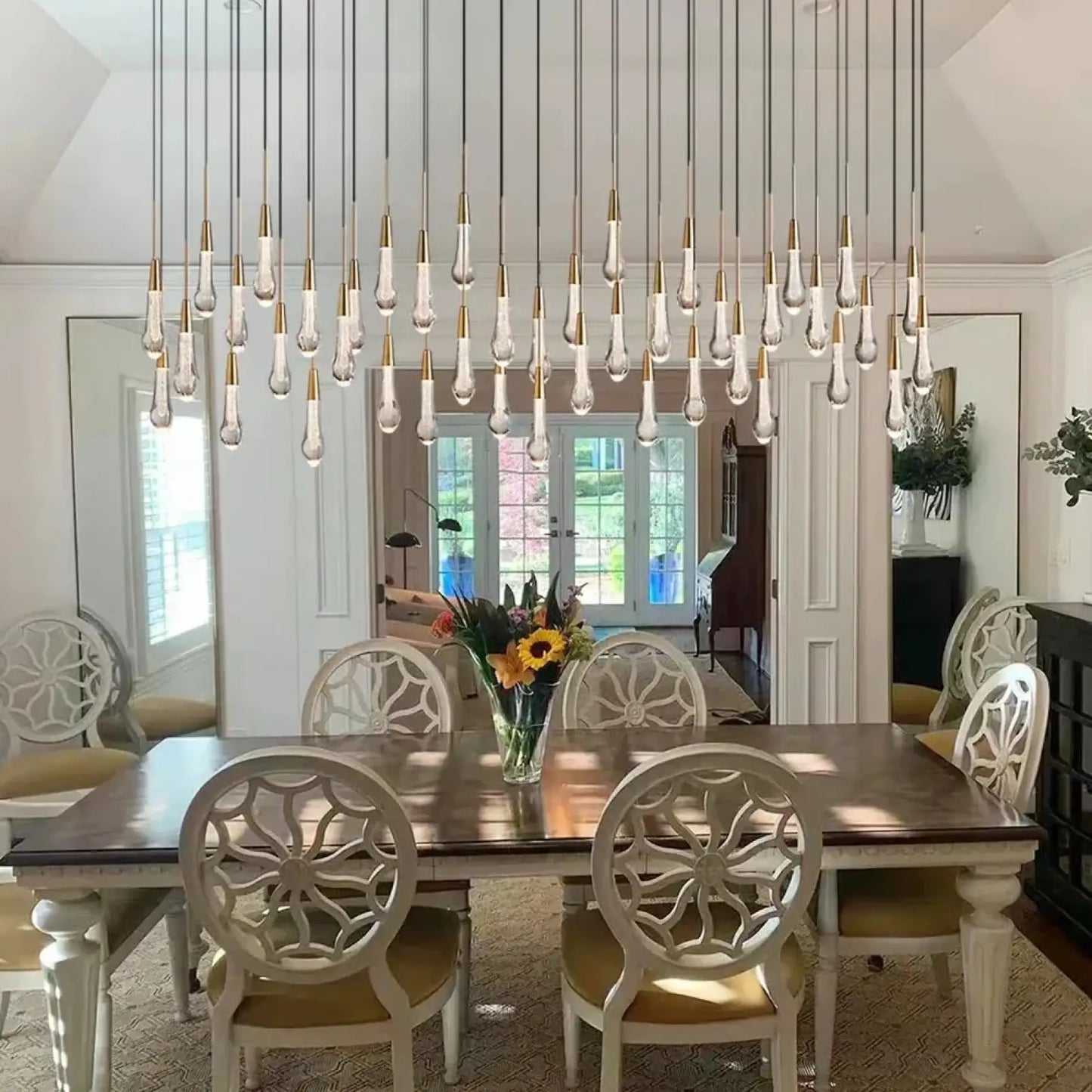 Soltairan Linear Chandelier - Raindrop Pendant Lighting - 87’’ 52-Light / Brass