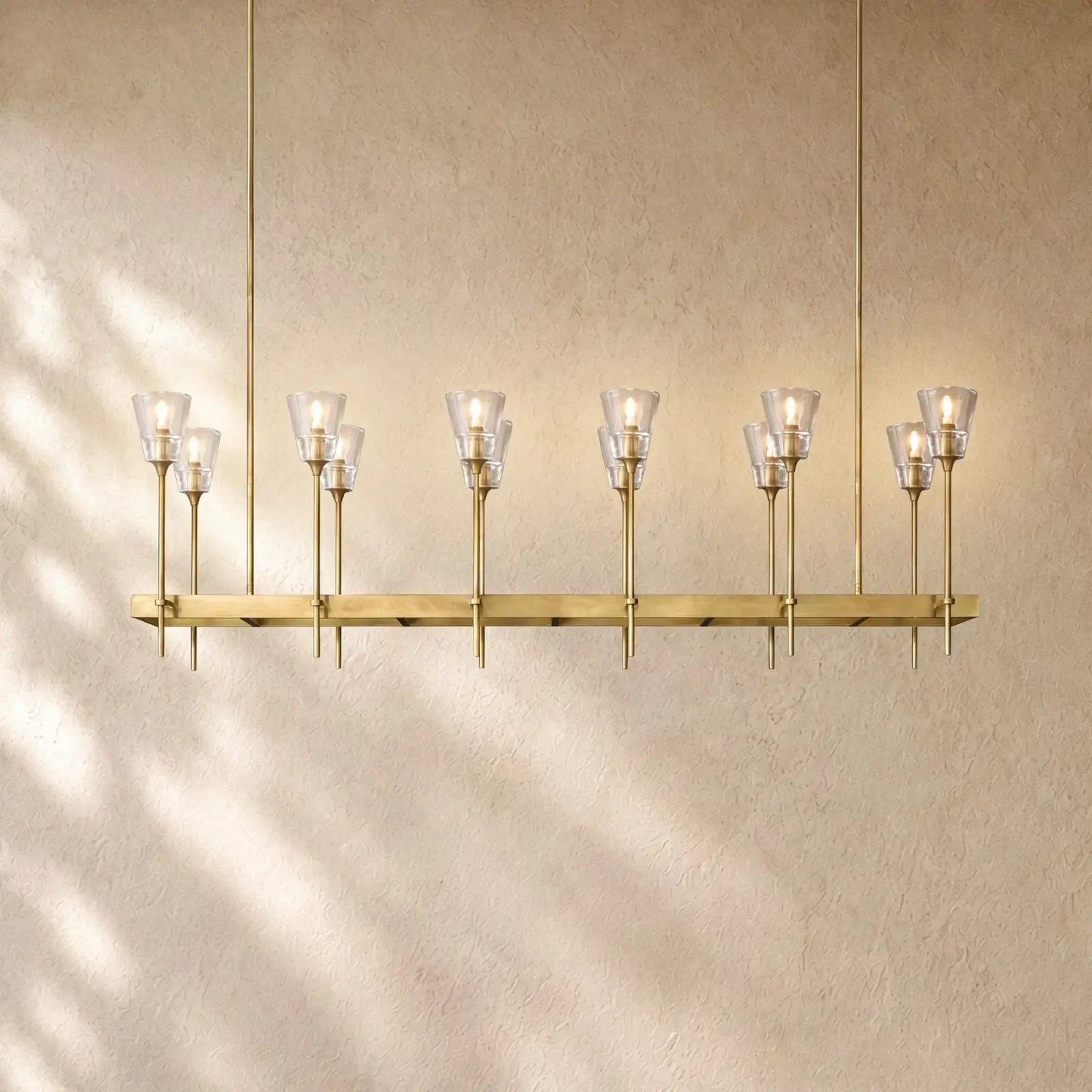 Torch De Vera Rectangular Chandelier - 55’’ / Lacquered Burnished Brass