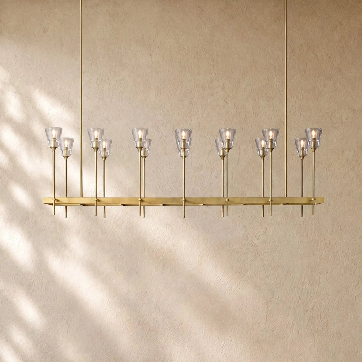 Torch De Vera Rectangular Chandelier - 67’’ / Lacquered Burnished Brass