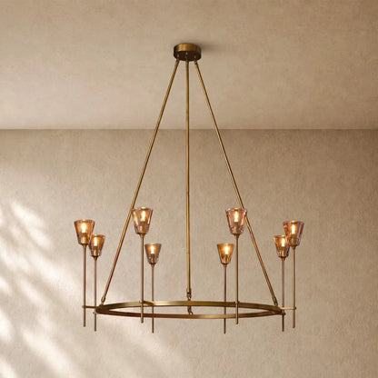 Torch de Vera Round Chandelier - Lacquered Burnished Brass / 46’’