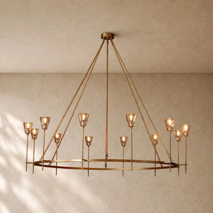 Torch de Vera Round Chandelier - Lacquered Burnished Brass / 70’’