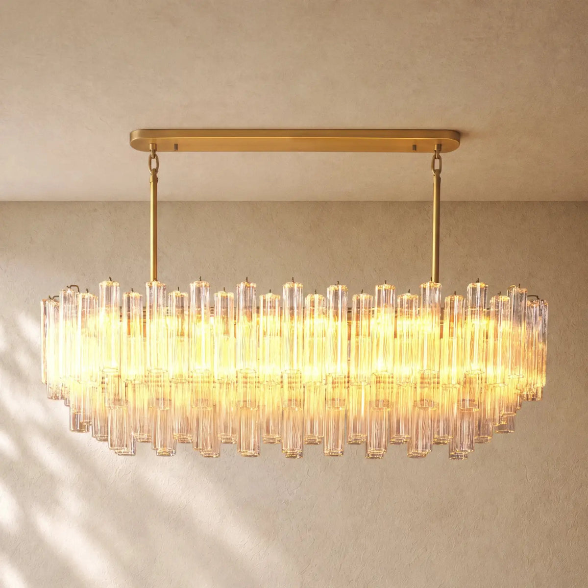 Tronchy Glass Linear Chandelier - Lacquered Burnished Brass / 55’’ / Smoke