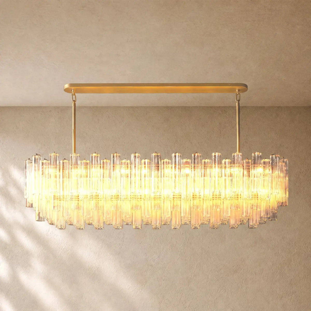 Tronchy Glass Linear Chandelier - Lacquered Burnished Brass / 73’’ / Clear