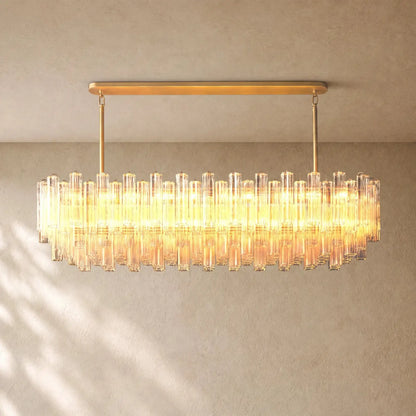 Tronchy Glass Linear Chandelier - Lacquered Burnished Brass / 73’’ / Smoke