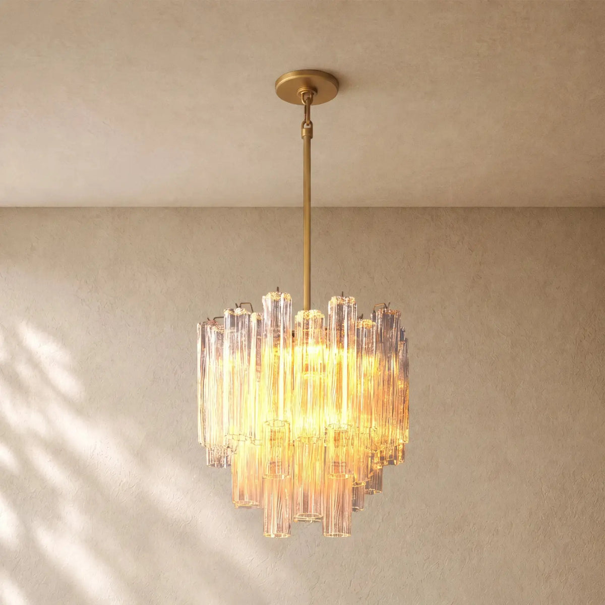 Tronchy Glass Round Chandelier - 19’’ / Lacquered Burnished Brass / Smoke