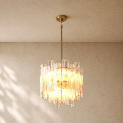 Tronchy Glass Round Chandelier - 22’’ / Lacquered Burnished Brass / Clear