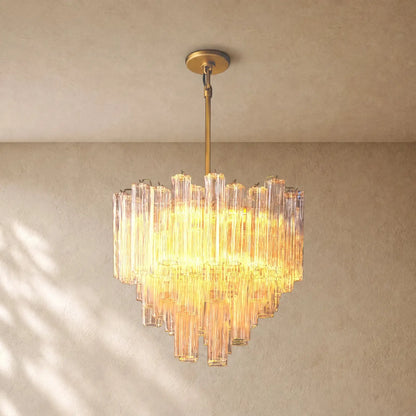 Tronchy Glass Round Chandelier - 35’’ / Lacquered Burnished Brass / Smoke