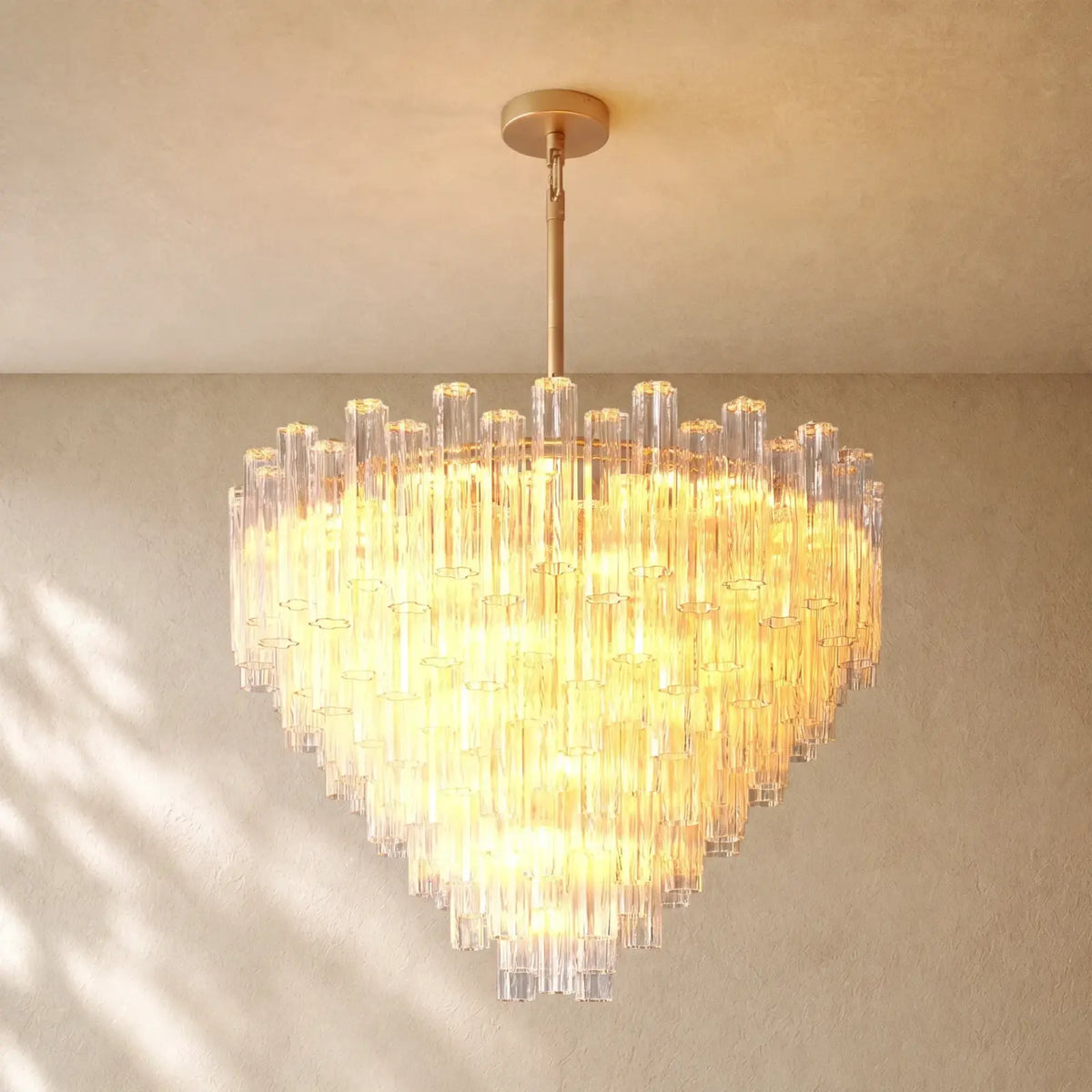 Tronchy Glass Round Chandelier - 48’’ / Lacquered Burnished Brass / Clear