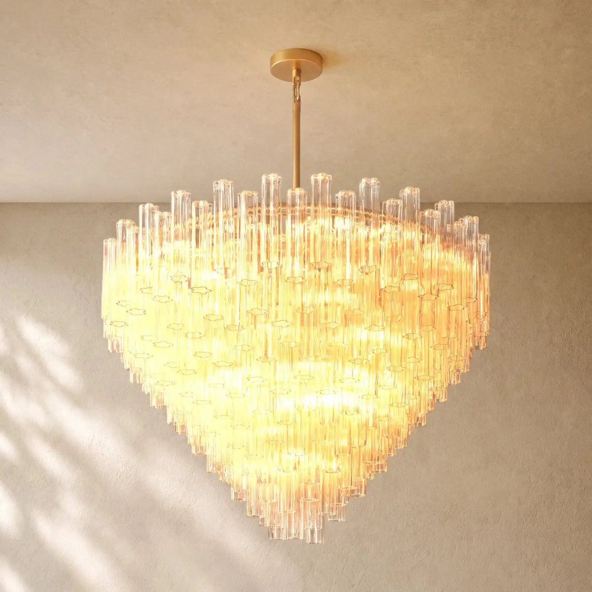Tronchy Glass Round Chandelier - 61’’ / Lacquered Burnished Brass / Clear