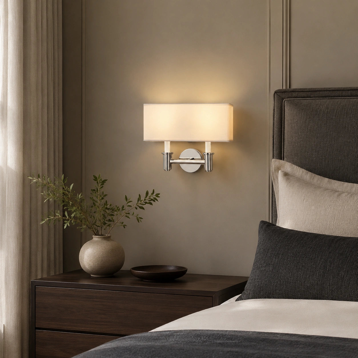 Claremont 2-Light Polished Nickel Wall Sconce